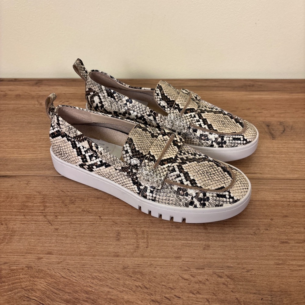 VIONIC Chantel Arch Support Slip-On Loafer Ivory Black Women‎ Size 5 Snakeskin